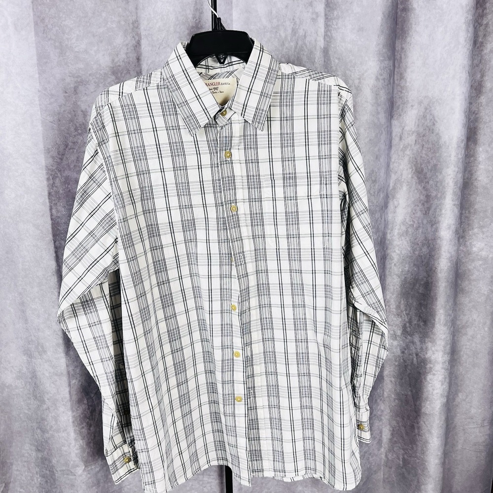 Wrangler Jeans Co. Men's Medium Plaid Shirt Western Cowboy Shirt Light Blue/Gray